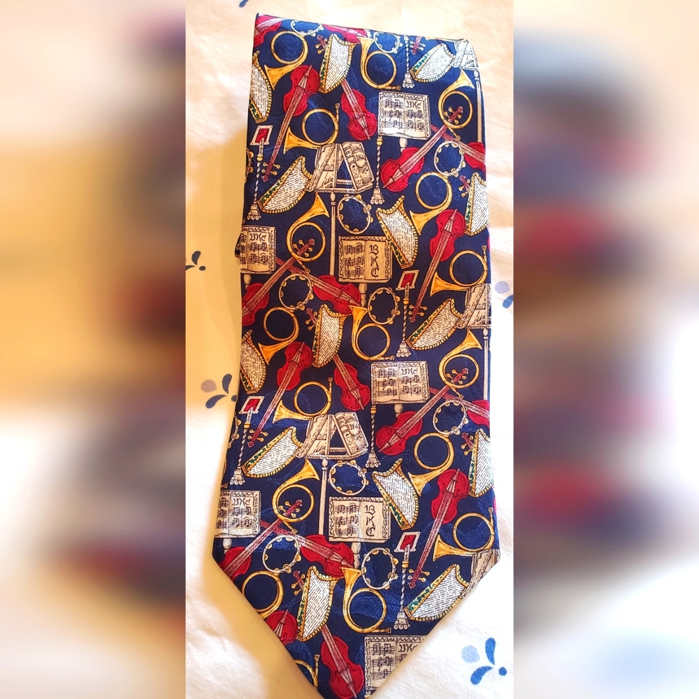 Kieselstein-Cord Men's Silk Tie Musical Instruments Red Blue